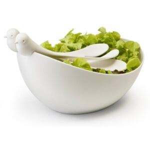 Bol și tacâmuri pentru salată Qualy&CO Sparrow Salad Bowl, alb