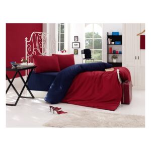Lenjerie de pat cu cearșaf pentru pat dublu EnLora Home, 200 x 220 cm, albastru - roșu