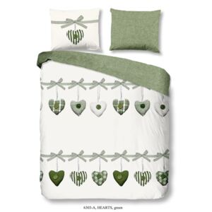 Lenjerie de pat din bumbac, verde, Good Morning Hearts, 200 x 200 cm