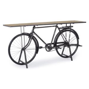 Consola model bicicleta fier negru cu patina argintie cu blat lemn natur Bicycle 193 cm x 46 cm x 92 h