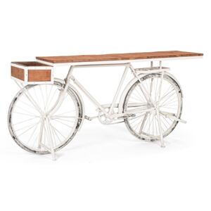 Consola model bicicleta fier alb cu blat lemn natur Bicycle 184 cm x 48 cm x 92 h