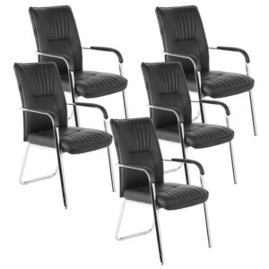 Set 5 scaune de vizitator FILIP CF, piele ecologica, cadru cromat, negru