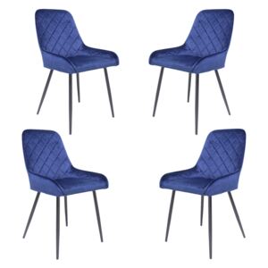 Set 4 scaune dining MF MONACO, catifea, picioare metalice, albastru cobalt