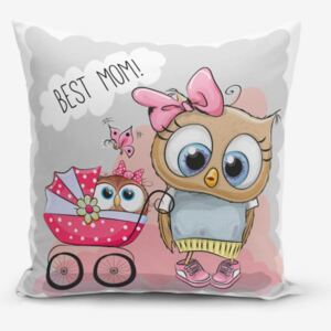 Față de pernă cu amestec din bumbac Minimalist Cushion Covers Best Mom Owl, 45 x 45 cm