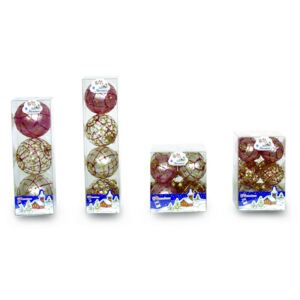 Set 4 globuri 70mm perla decor Trames rosu cu auriu