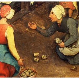 Children's Games (Kinderspiele): detail of a game throwing knuckle bones, 1560 (oil on panel) Reproducere, Pieter the Elder Bruegel