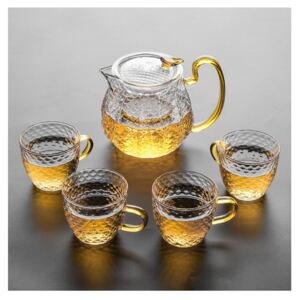 Set Ceai din Sticla Borosilicata, Ceainic cu infuzor si 4 Cani
