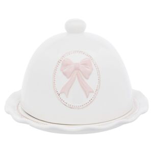 Platou decorativ cu capac din ceramica alb roz aperitiv desert Ø 20*13 cm