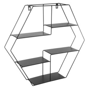 Raft de perete metalic forma hexagonala culoare neagra