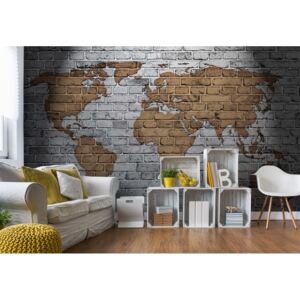 Fototapet GLIX - Grunge Brick Wall World Map + adeziv GRATUIT Tapet nețesute - 254x184 cm
