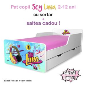 Pat copii Soy Luna 2-12 ani cu sertar si saltea cadou