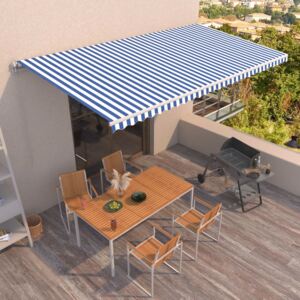 Copertină retractabilă manual, albastru și alb, 600x350 cm