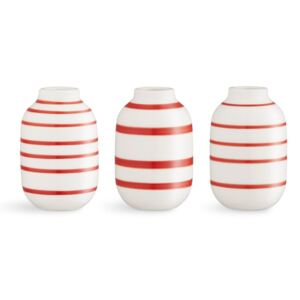 Set 3 vaze mini din porțelan Kähler Design Omaggio, alb-roșu