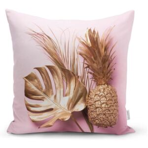 Față de pernă Minimalist Cushion Covers Golden Ananas and Leafes, 45 x 45 cm