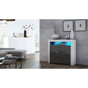 Mazzoni MILA 2D LED skříňka bílá / šedá lesk, obývací pokoj