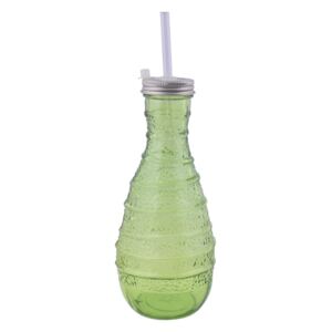 Sticlă din material reciclat cu pai și capac Ego Dekor Organic, 600 ml, verde