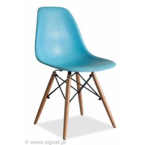 Scaun din plastic si lemn Enzo, fag/albastru, 46x42x83 cm lxAxh