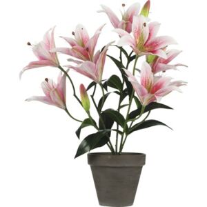 Planta artificiala - Crin Tiger, Ø 13,5 cm, H 47 cm, roz, ghiveci gri