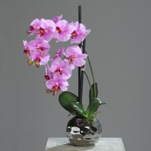 Orhidee artificiala roz in ghiveci ceramic - 50 cm
