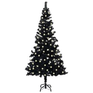 Brad de Crăciun artificial cu LED/suport, negru, 120 cm, PVC