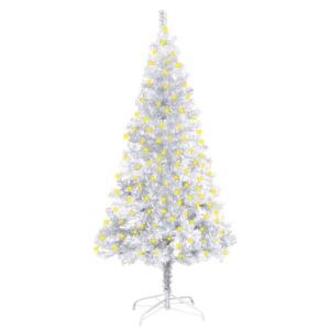 Pom de Crăciun artificial cu LED/suport, argintiu, 150 cm, PET