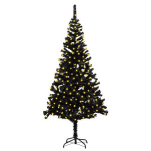 Brad de Crăciun artificial cu LED-uri&suport, negru 210 cm PVC