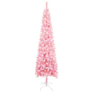 Set pom de Crăciun subțire cu LED-uri, roz, 240 cm