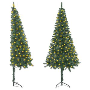 Brad de Crăciun artificial de colț cu LED-uri verde 120 cm PVC