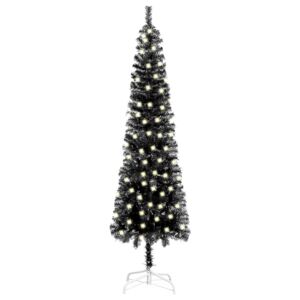 Brad de Crăciun subțire cu LED-uri, negru, 180 cm