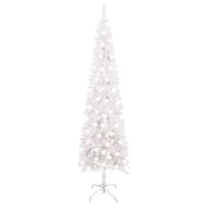 Pom de Crăciun subțire cu LED-uri, alb, 120 cm