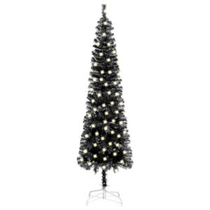 Set pom de Crăciun subțire cu LED-uri, negru, 210 cm