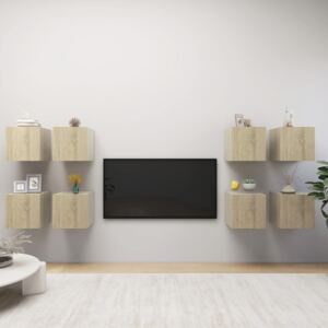 Comode TV cu montaj pe perete, 8 buc., stejar Sonoma , 30,5x30x30 cm