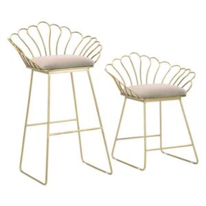 Set 2 scaune de bar glam Fleur, 94 /72,5x57/52x56/48 cm, meta/ poliester, auriu/ alb