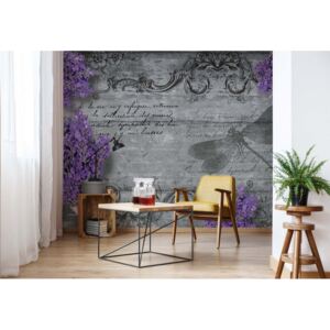 Fototapet - Vintage Lavender And Dragonfly Design Vliesová tapeta - 254x184 cm