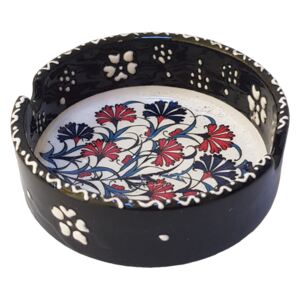 Scrumiera ceramica, lucrata manual, diametru 8 cm, motive florale negru cu alb, handmade, EHA