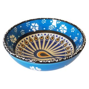 Bol turcesc ceramic in relief, handmade, diametru 12 cm, turcuaz, EHA