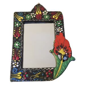 Oglinda in rama cu desen floral, multicolor negru, 24 x 17 cm, EHA