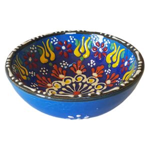 Bol turcesc ceramic in relief, handmade, diametru 12 cm, albastru, EHA
