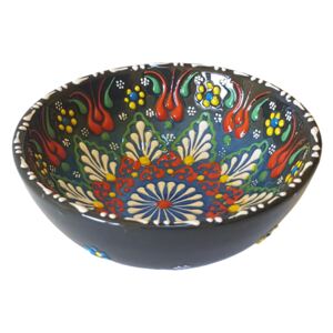 Bol turcesc ceramic in relief, handmade, diametru 12 cm, verde multicolor, EHA