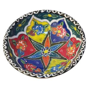 Bol turcesc ceramic in relief, handmade, diametru 12 cm, Multicolor verde inchis, EHA
