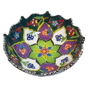 Bol turcesc ceramic in relief, handmade, diametru 20 cm, Multicolor verde, EHA
