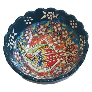 Bol ceramica handmade stil turcesc, 12 cm, Multicolor verde, EHA