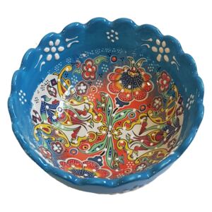 Bol ceramica handmade stil turcesc, 12 cm, Multicolor albastru, EHA