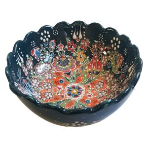 Bol ceramica handmade stil turcesc, 16 cm, Multicolor verde, EHA