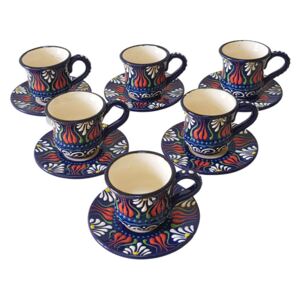 Set cafea turceasca ceramica, pictat manual, 12 piese, multicolor bluemarin, EHA