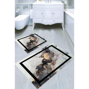 Set 2 covorase baie, WHITE si BEIGE, Poliester, Abstract 2