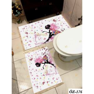 Set 2 covorase baie, WHITE si BEIGE, Poliester, Butterfly