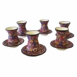 Set ceai ceramic lucrat manual,6 pahare,EHA,mov cu flori in relief