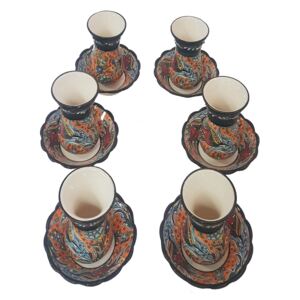 Set ceai turcesc, pictat manual, portelan, 12 piese, 900 ml, multicolor oranj, EHA