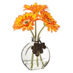 Set vaza sticla cu 3 flori gerbera artificiala portocalii 28 H